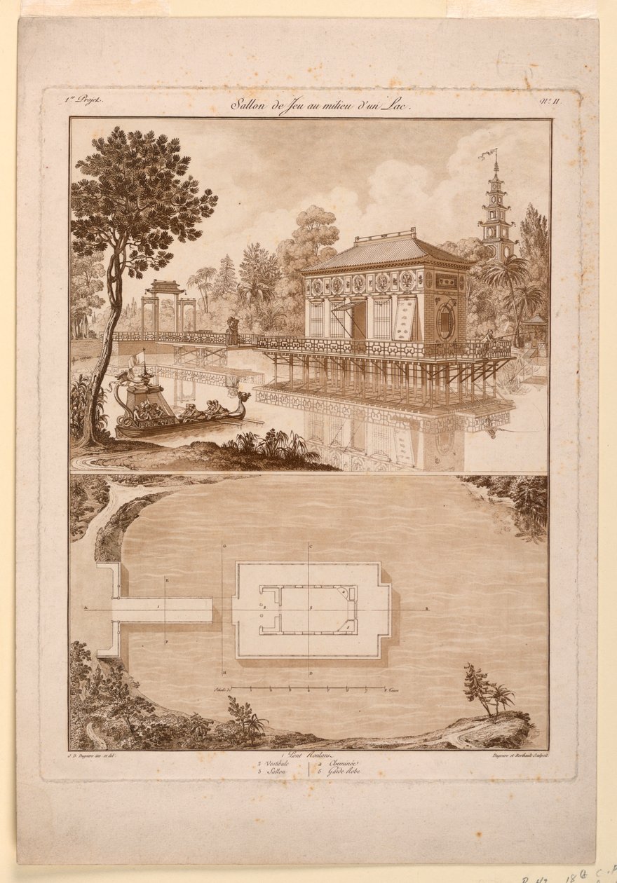 Design pro čínský pavilon v jezeře od Jean Démosthène Dugourc