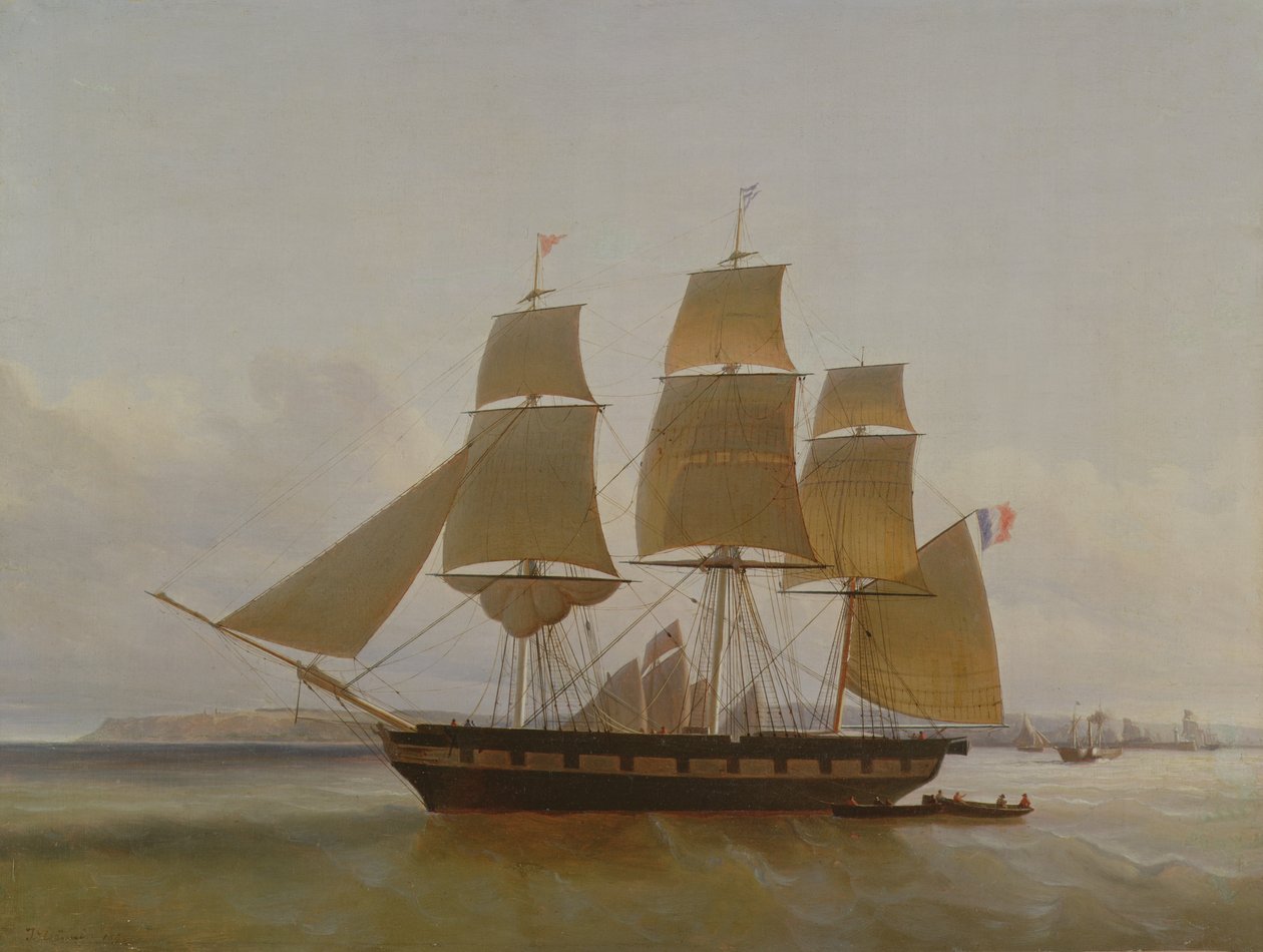 Loď se třemi stěžněmi, v přístavu Le Havre, 1846 od Jean Dominique Drouin