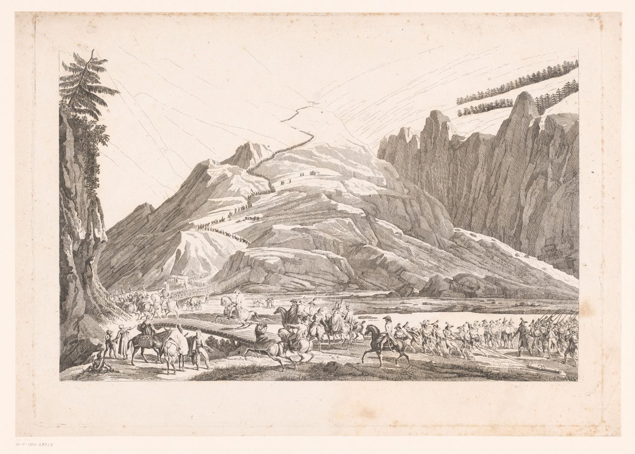 Horská krajina s cestující kavalérií (název na objektu) od Jean Duplessis Bertaux (attributed to)