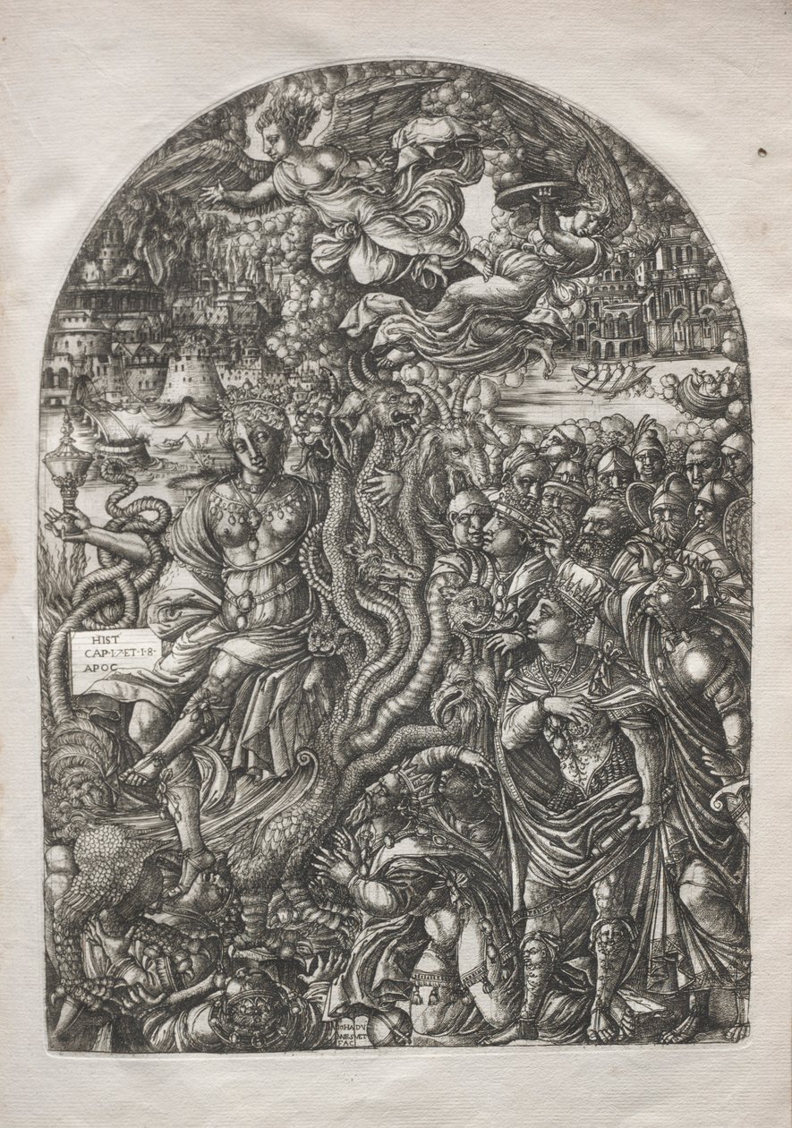 Apokalypsa: Nevěstka Babylon, sedící na sedmihlavé bestii, 1546-1556. od Jean Duvet