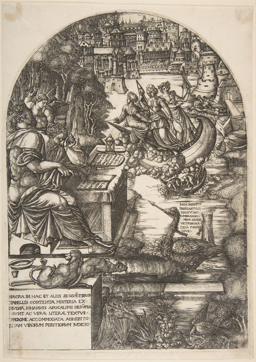 Umělec Jean Duvet v přestrojení za svatého Jana Evangelisty, sedící u stolu, ca. 1546-55. od Jean Duvet