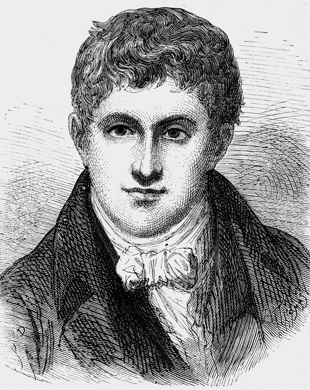 Humphry Davy (1778-1829) anglický fyzik a chemik, rytina od Jean Edouard Dargent