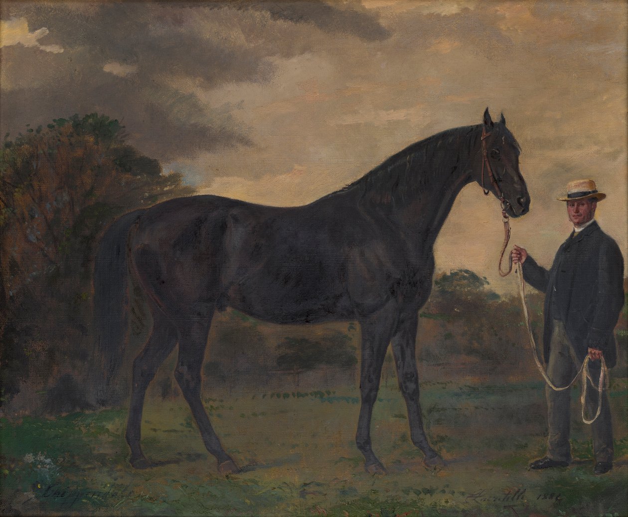 Chippendale & a Groom in Landscape, cca 1837-1900 (olej na plátně) od Jean Edouard Lacretelle