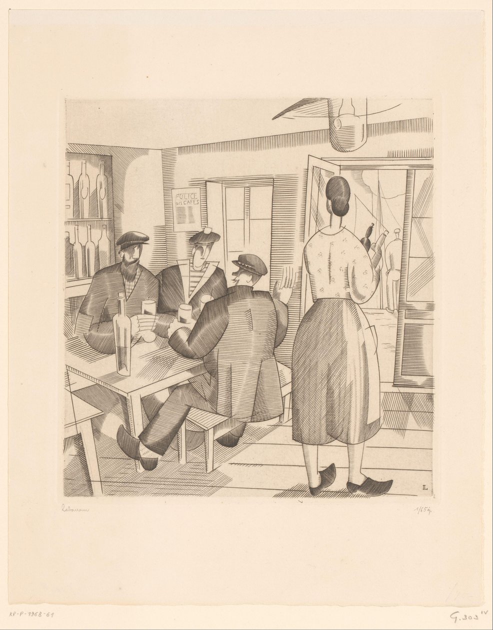 Interiér kavárny se zákazníky a servírka Kabaret Vendeen od Jean Emile Laboureur (signed by artist)
