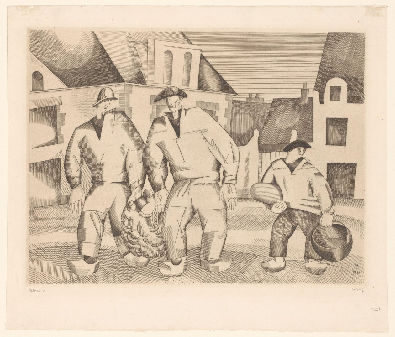 Tři námořníci v ulici Les trois marins od Jean Emile Laboureur (signed by artist)