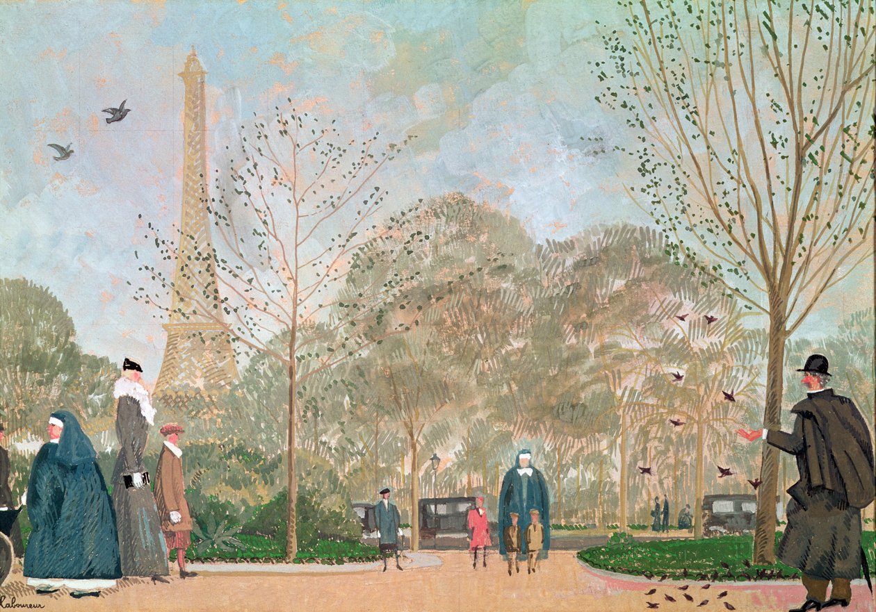 Procházka v Jardins du Trocadero, kolem roku 1920 od Jean Emile Laboureur