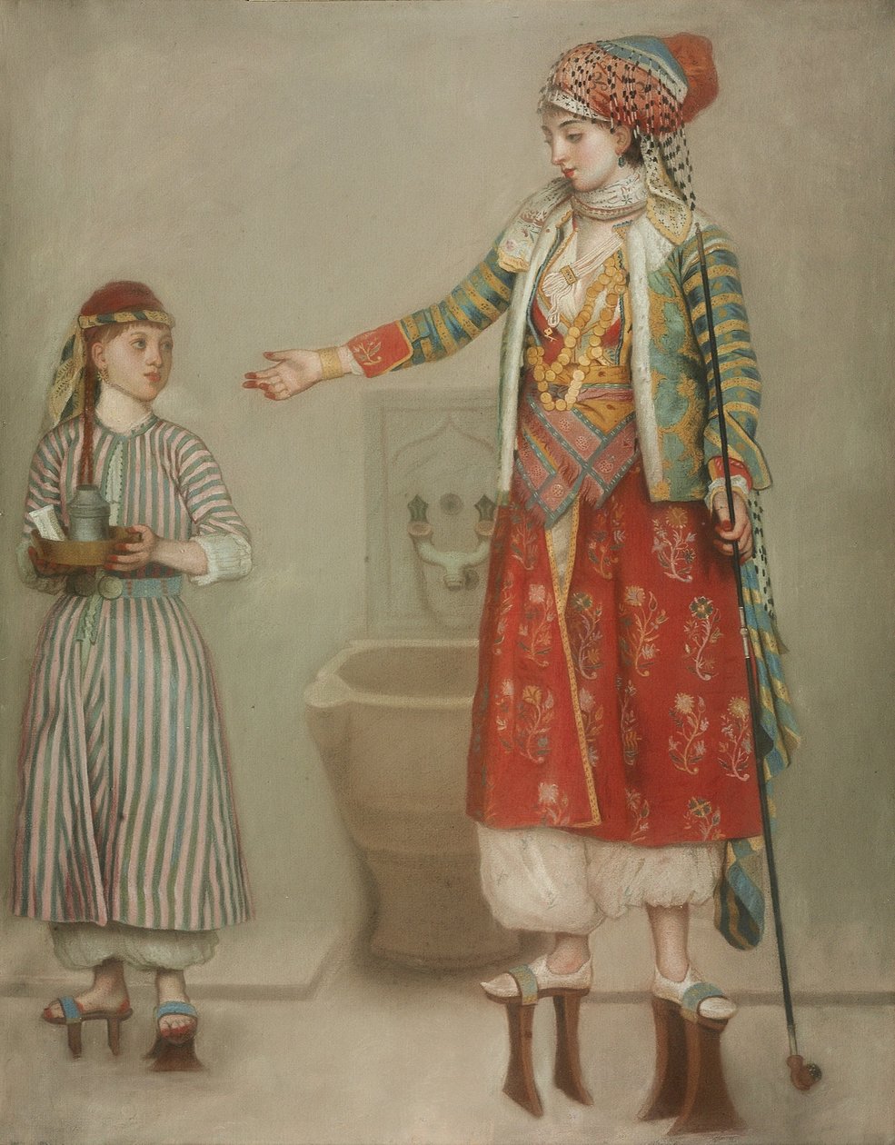 Dáma v tureckém kroji se svým sluhou v hammamu, polovina 18. století. od Jean Étienne Liotard