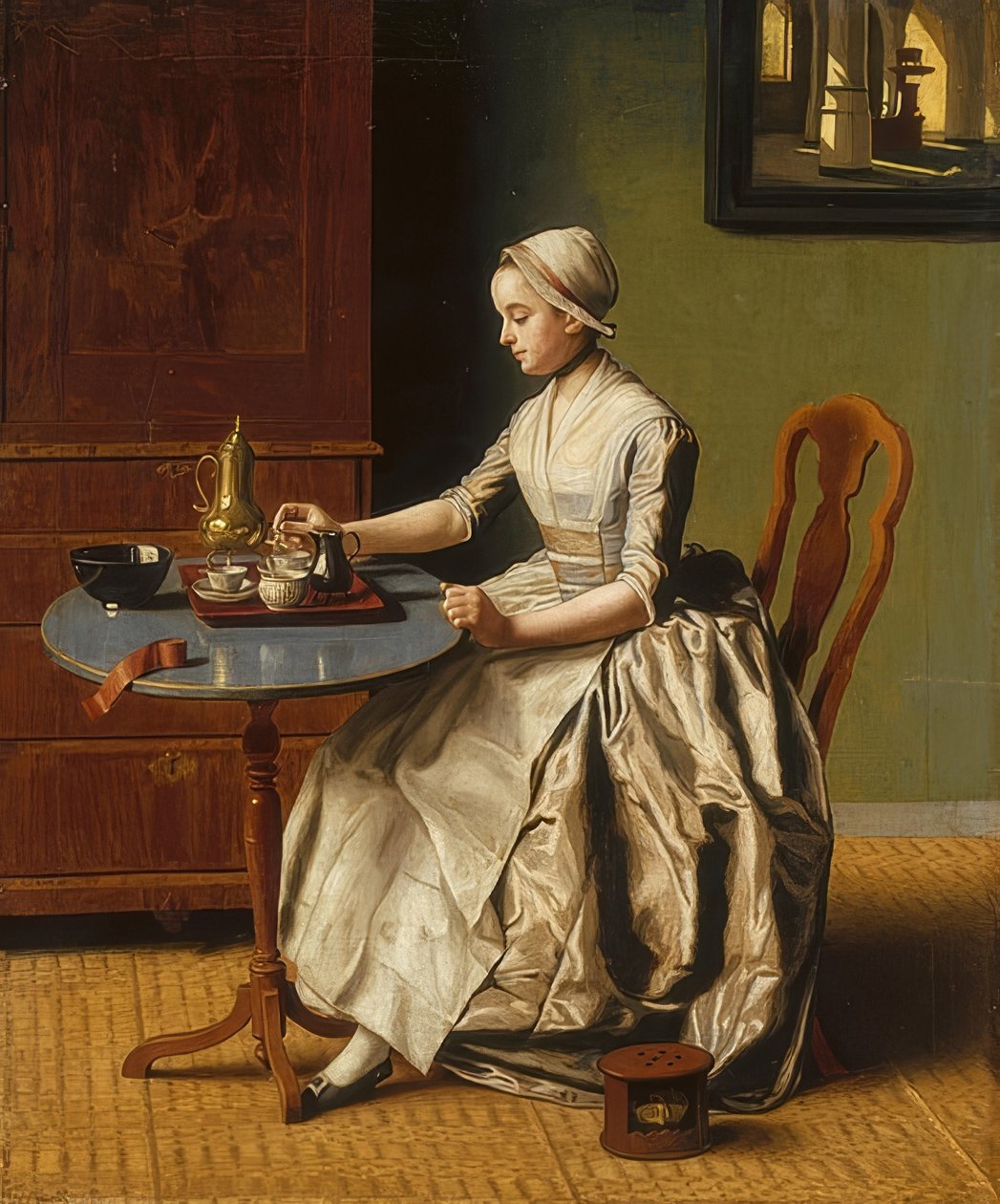 Čokoládová dívka (La Chocolatière). Kolem roku 1745 od Jean Étienne Liotard