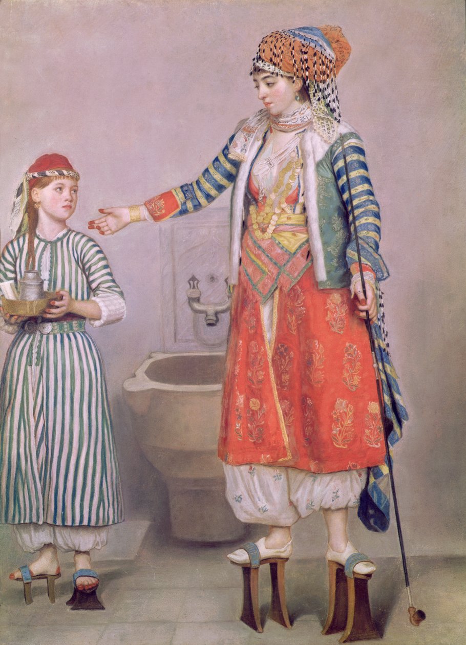 Turecká žena se svým sluhou (pastel na papíře) od Jean Étienne Liotard