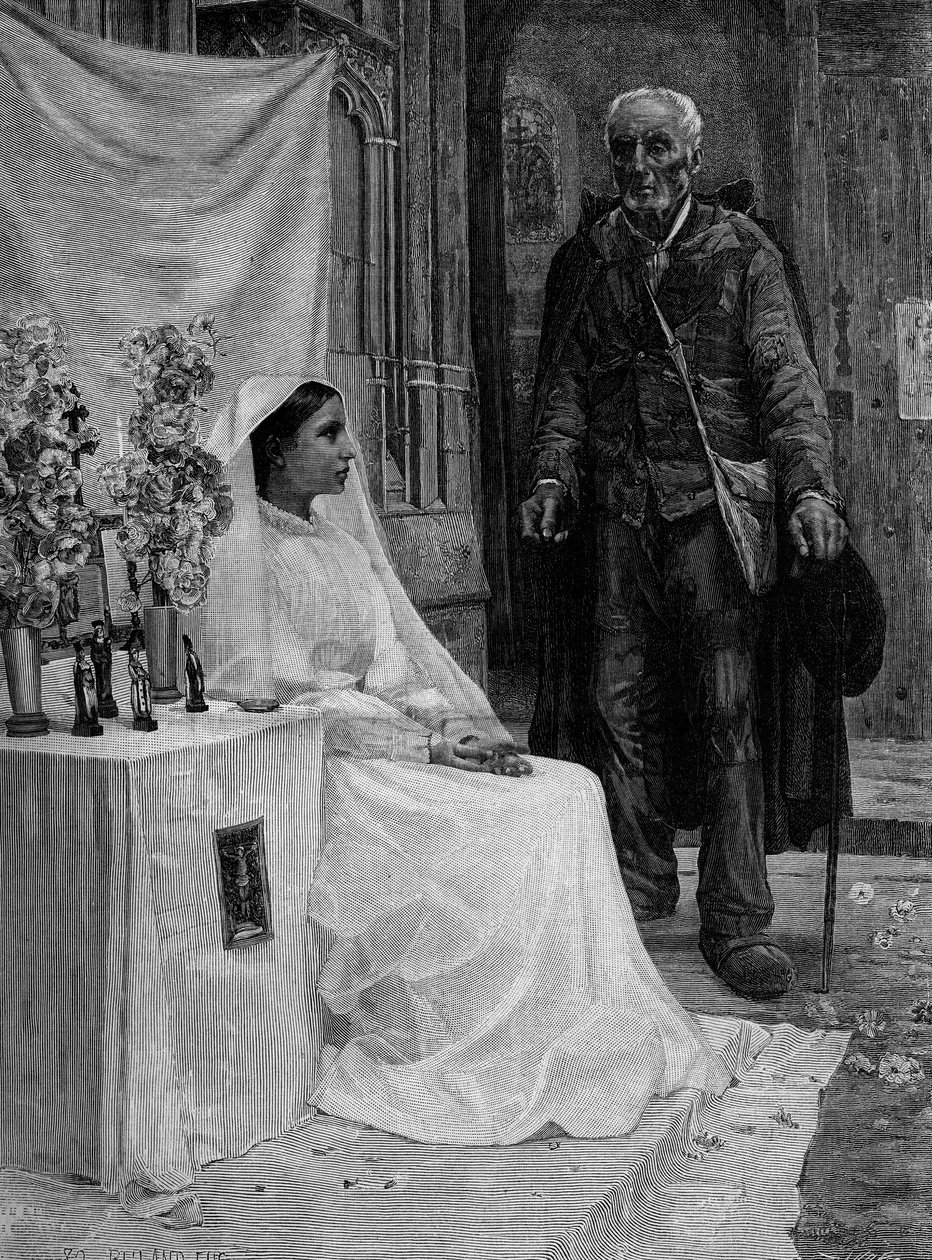 Nabídka Bohu. Rytina podle obrazu Jean Eugene Buland (1852-1926). 19. století. V „The Illustrous World““ č. 1240 z 1. ledna od Jean Eugene Buland