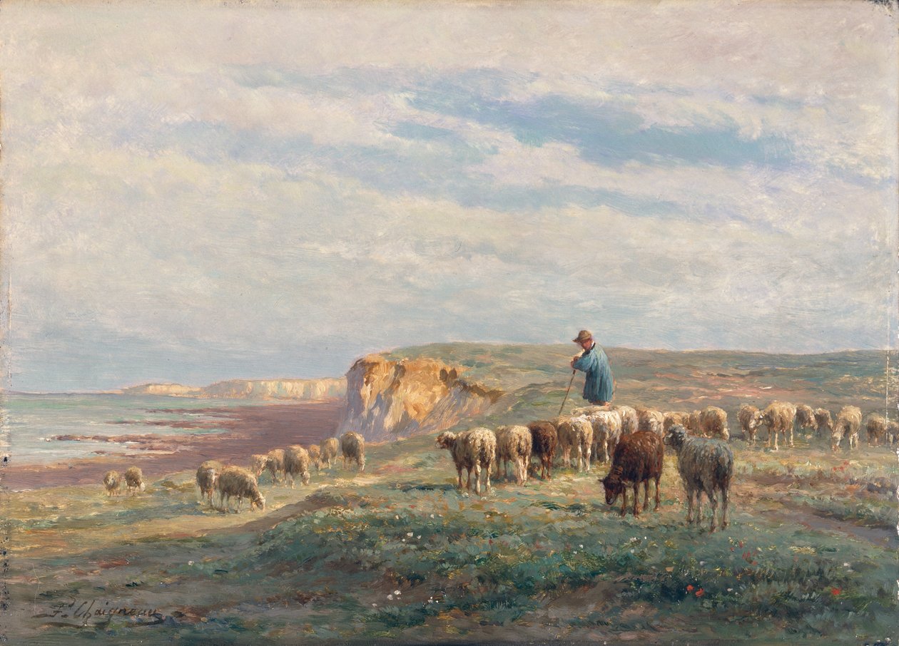 Stádo ovcí (olej na desce) od Jean Ferdinand Chaigneau