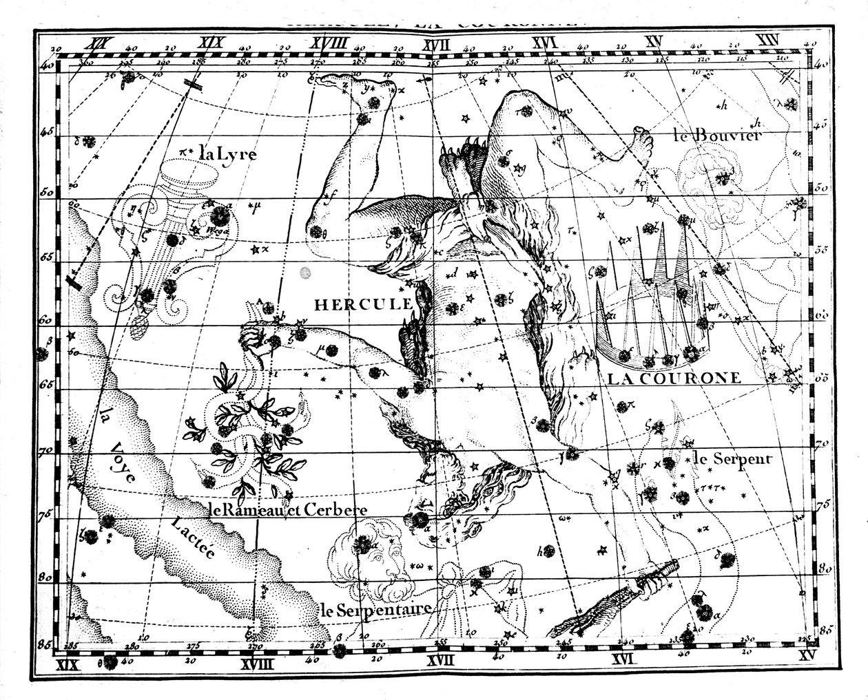 Astronomická mapa se středem v souhvězdí Herkula, 1775 od Jean Fortin