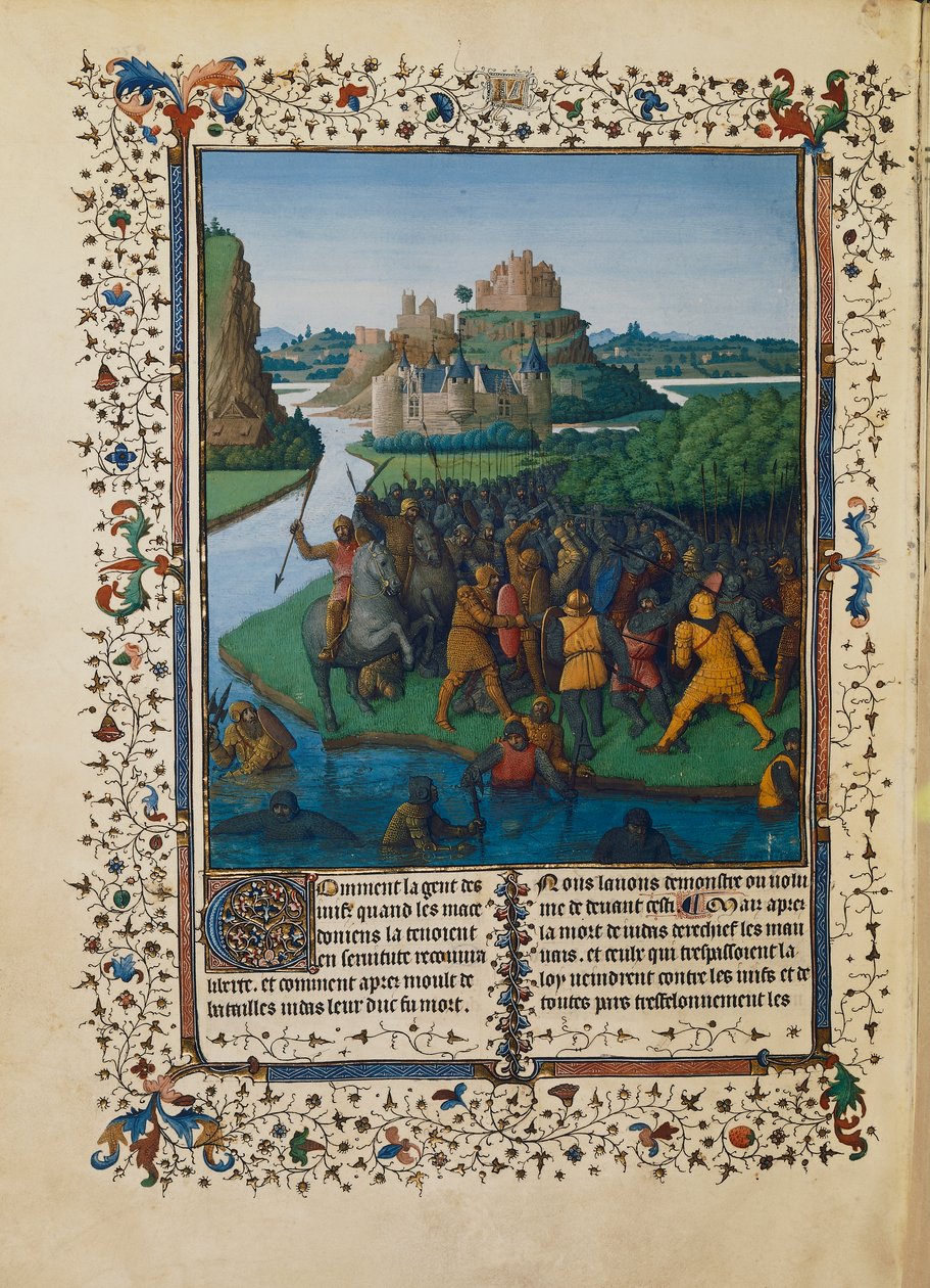 Bitva Makabejských proti Bacchidovi, miniatura Ms fr 247 folio 270 od Jean Fouquet