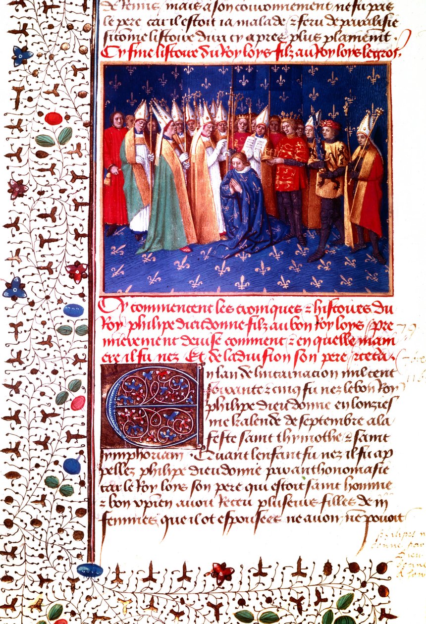 Korunovace francouzského krále Filipa II. Augusta v roce 1179, asi 1455-60 (miniatura) od Jean Fouquet