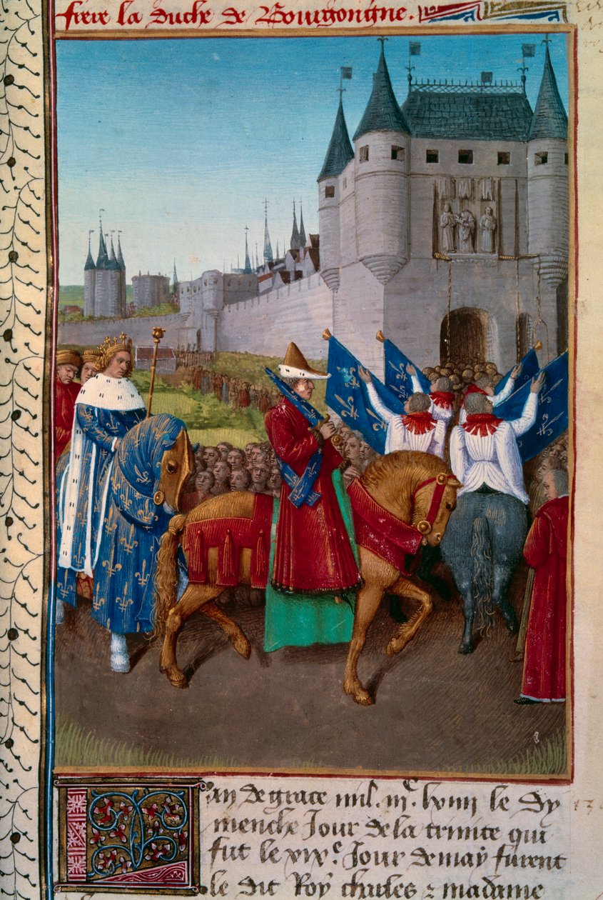 Entrée v Paříži od Karla V. (1338-1380) předcházel Robert de Fiennes (1308-1385) od Jean Fouquet