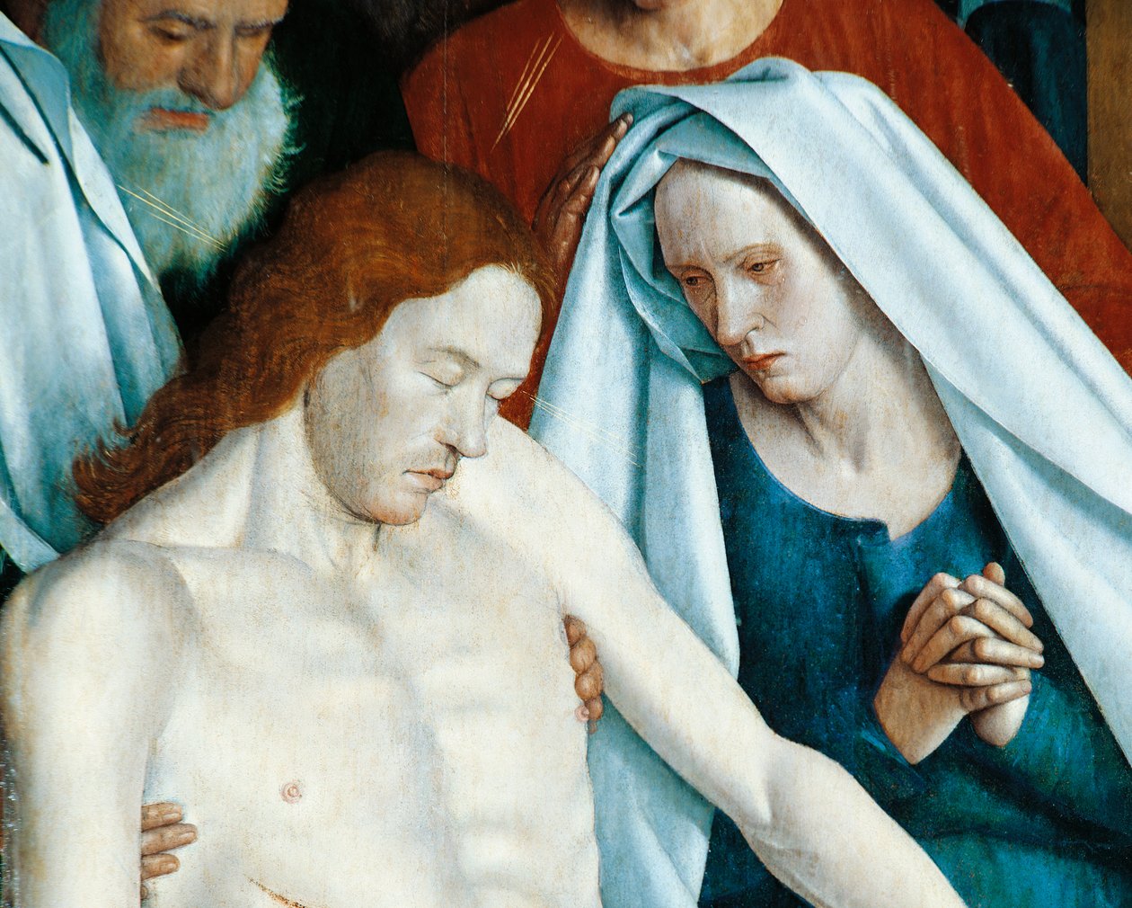 Francie, Nouans-les-Fontaines, kostel svatého Martina, Panna a Kristus, detail z Piety od Jean Fouquet