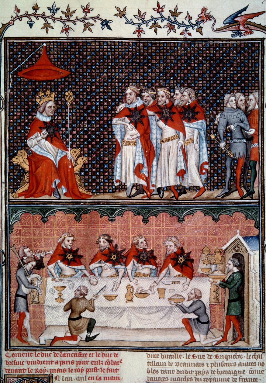Instituce Řádu hvězdy od Jeana le Bona (1319-1364) a banket v roce 1352 Miniatura z „“Les grandes Chronicles de France““ od Jeana Fouqueta (1420-1481) 1455-1460 Paříž, B.N. od Jean Fouquet