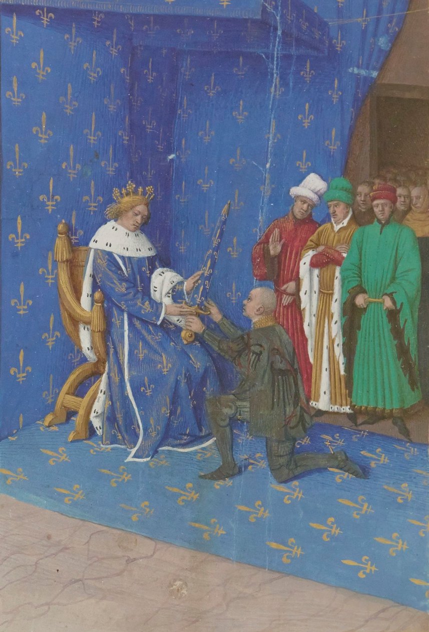 Jean Fouquet - Předání meče Bertrandu Duguesclinovi - iluminace (15. století) od Jean Fouquet