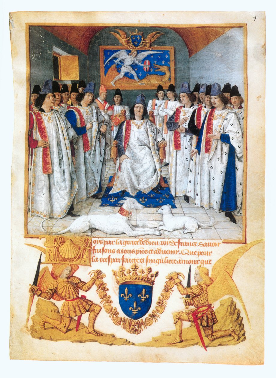 Král Ludvík XI. předsedá zasedání kapituly ... (iluminovaný rukopis) od Jean Fouquet