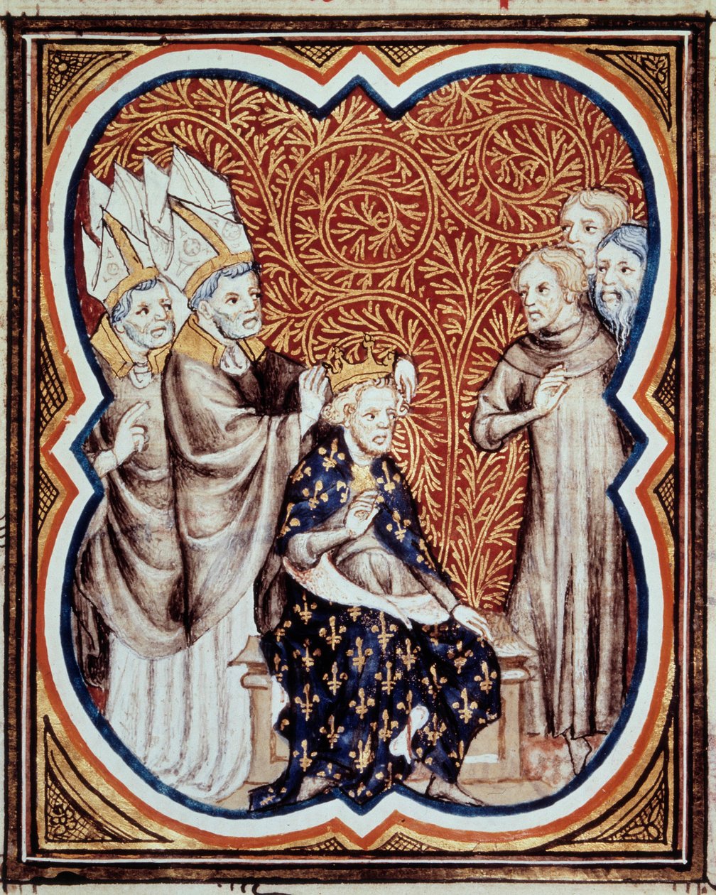 Le corre du roi Louis VI dit le Gros (1081-1137) Miniatura převzatá z „Les grandes Chronicles de France“ “od Jeana Fouqueta (1420-1481) Paříž 15. století, B.N. od Jean Fouquet