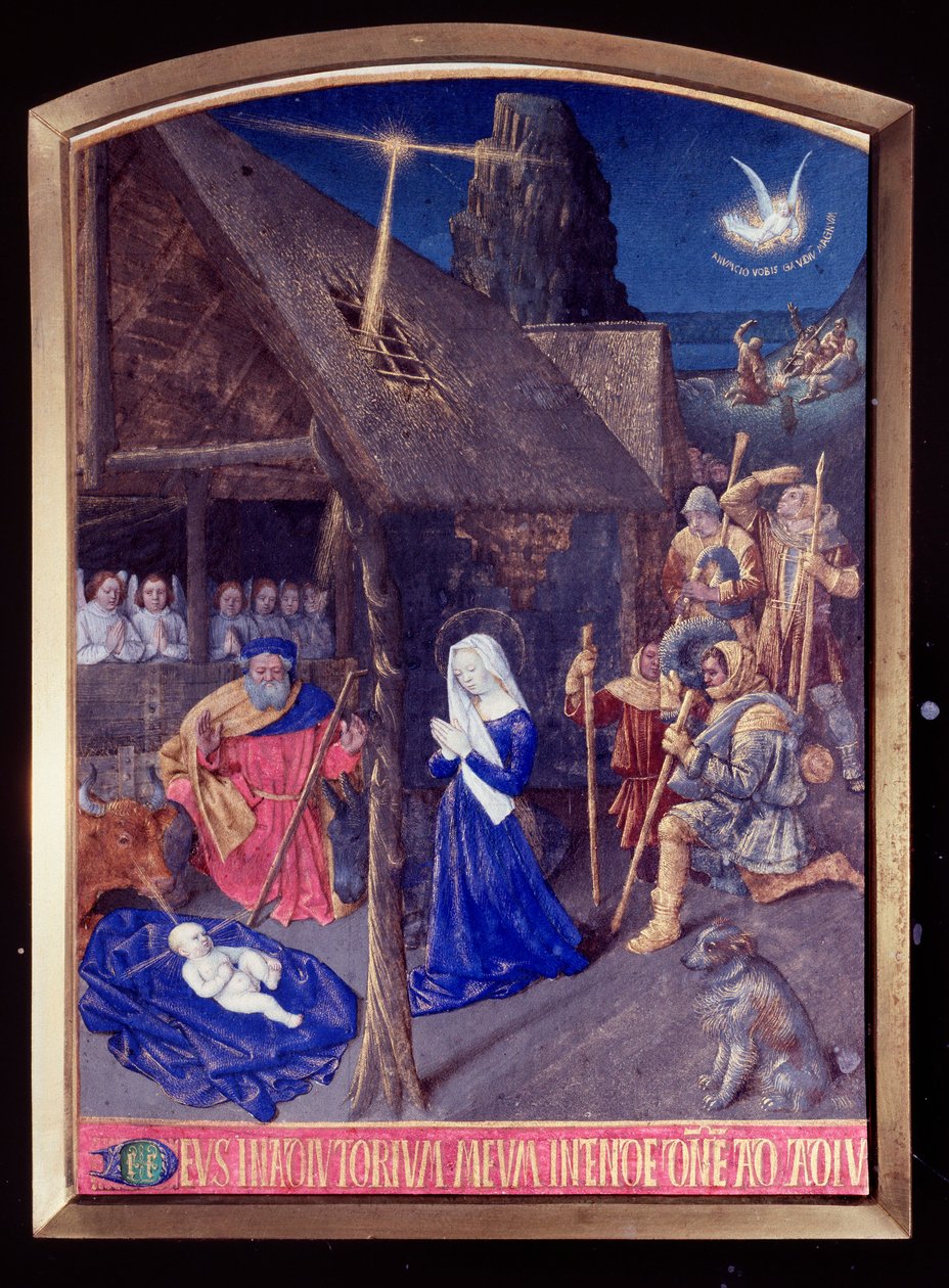 Miniatura Dny Madony: Narození a klanění pastýřů v „Les Hours d