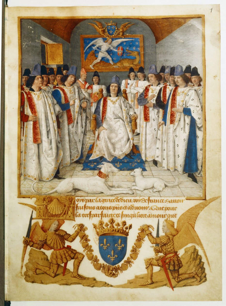 Ludvík XI. předsedá zasedání řádu svatého Michala... od Jean Fouquet