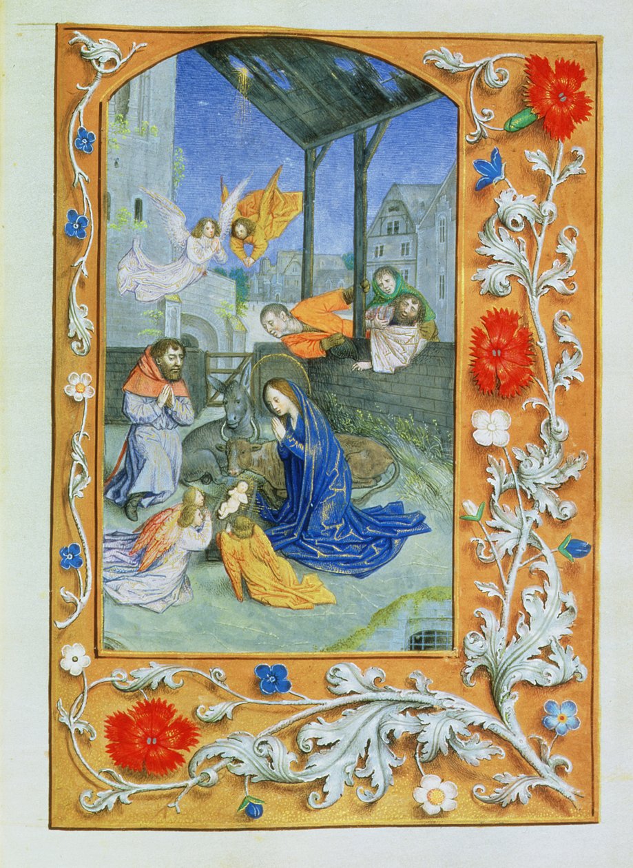 Paní 71 The Nativity, z Hours of Etienne Chevalier, c.1445 (vellum) od Jean Fouquet