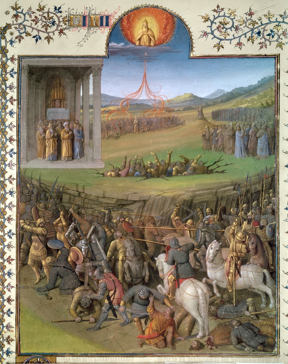 Ms Fr 247 f.70 Bitva Hebrejů proti Kananejcům a trest Koracha a rebelů, ilustrace z 