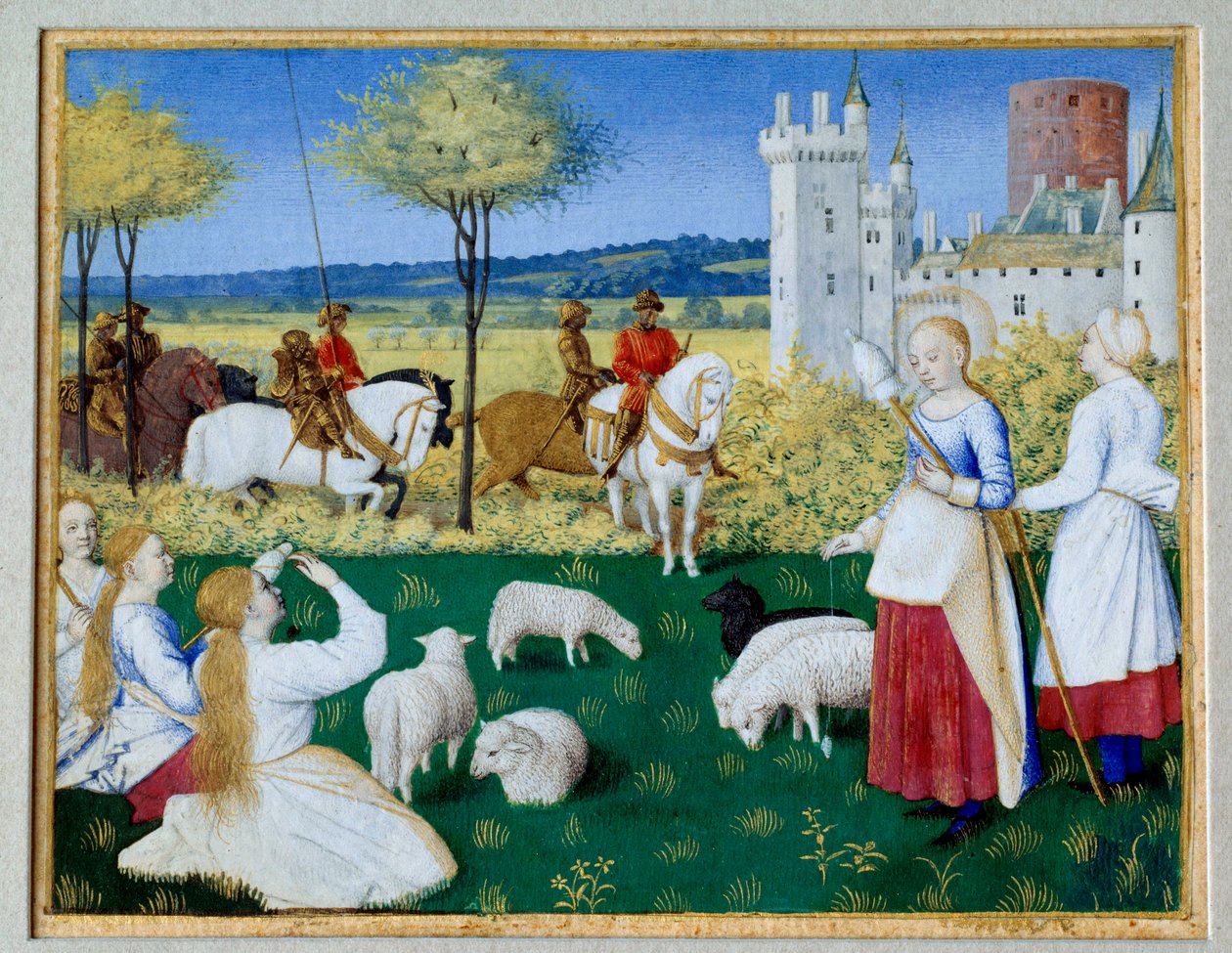 Svatá Margarita Antiochijská (3. století) a Olibrius také známý jako Margarita chovající ovce Epizoda Legende Doree z Jakuba (Jakoba) z Voragine (1228-1298). Prefet Olibrius se náhle zamiluje do Margarity, mladé pastýřky zaměstnané předením od Jean Fouquet