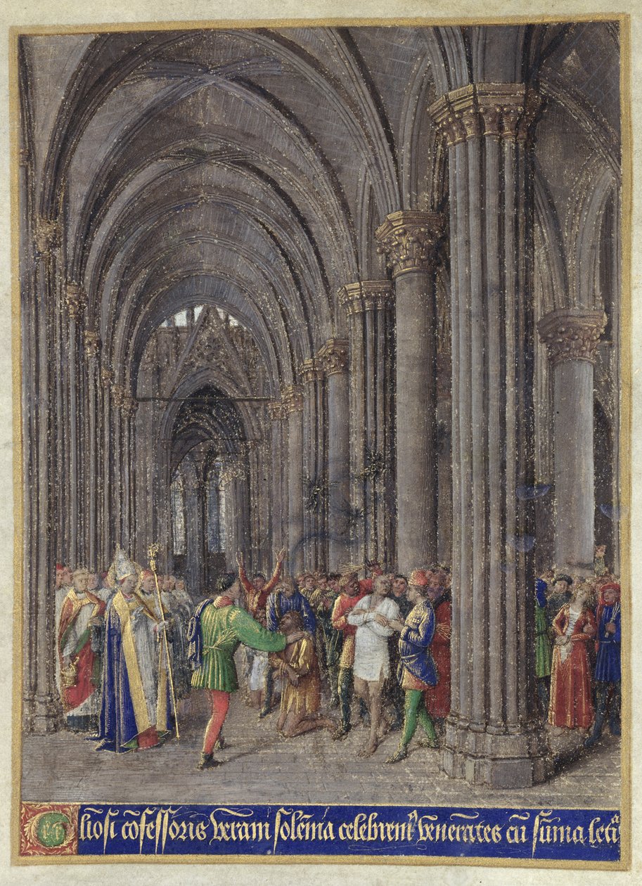 St. Veran vymítající posedlé v severní uličce katedrály Notre-Dame de Paris, z 