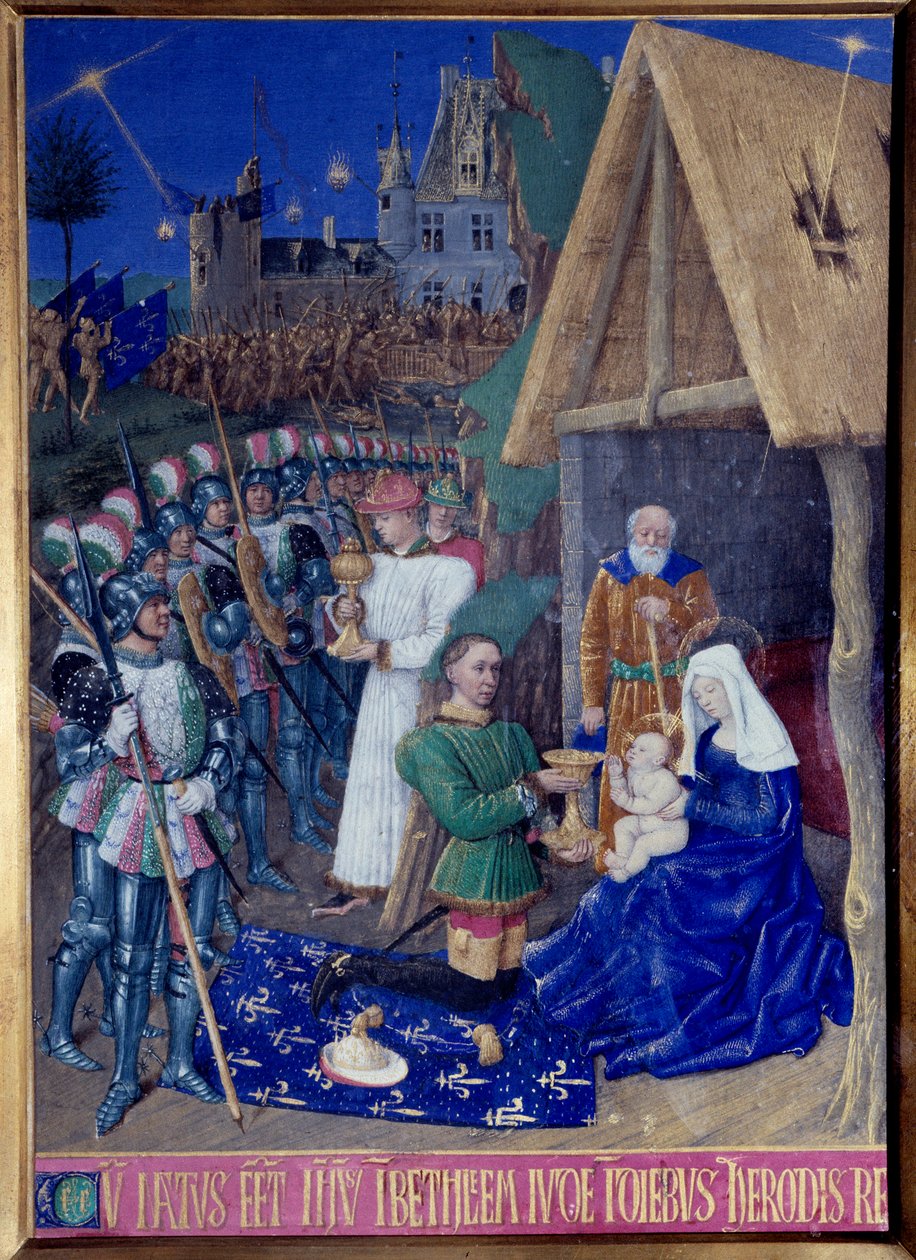 Miniatura Klanění tří králů převzata z „Knihy hodin Etienna Chevaliera“ od Jeana Fouqueta (1420-1477/1481) od Jean Fouquet