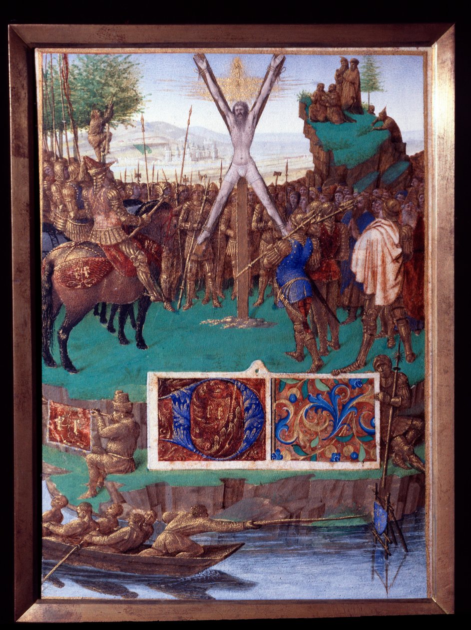 Mučedník svatého André ukřižuje miniaturu převzatou z „Knihy hodin Stephena Chevaliera“ od Jeana Fouqueta (1420-1477/1481) od Jean Fouquet