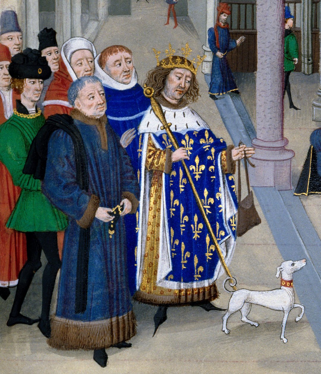 detail „“ Krále Saint Louis (Louis IX (1214-1270) připravujícího se na cestu do zámoří””” Miniatura z “”Les Grandes Chronicles”” od Jeana Fouqueta (1420-1481), Paříž, Bibliotheque de l