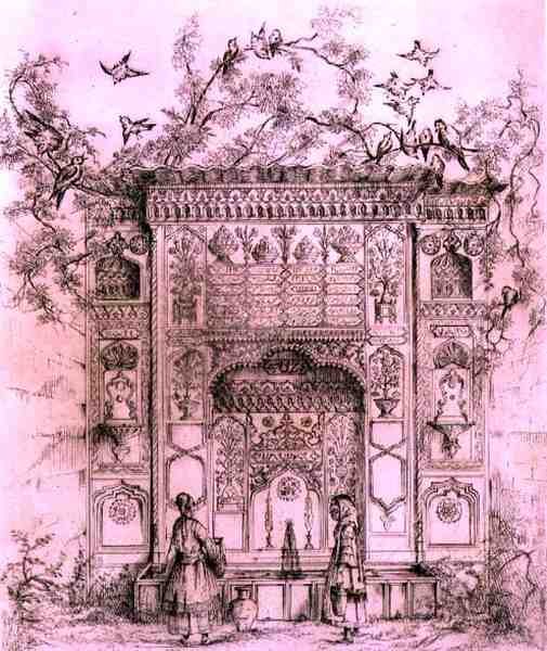 Ozdobná kašna u Galatské věže v Konstantinopoli, z knihy "Umění a průmysl", vydané nakladatelstvím Delatre v Paříži. od Jean Francois (after) Albanis de Beaumont