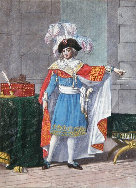 Jeden z pěti členů výkonného ředitelství období ředitelství (1795-99) ve společenském kroji (barevné rytí) od Jean Francois (after) Garneray
