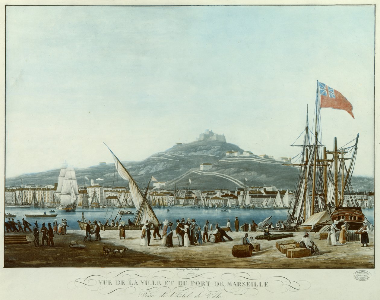 Pohled na město a přístav Marseille z radnice, c.1815-30 (akvatinta) od Jean Francois Garneray