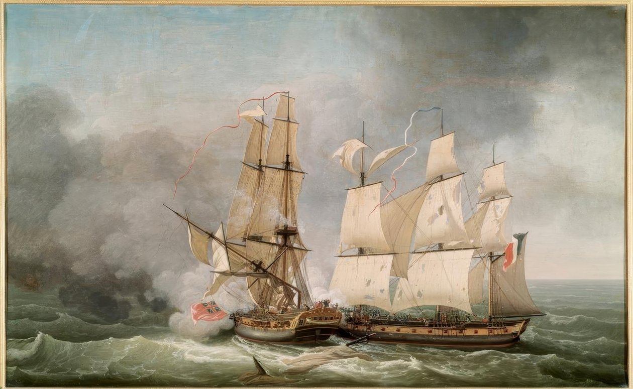 Boj mezi francouzskou korvetou La Bayonnaise (..) od Jean Francois Hue