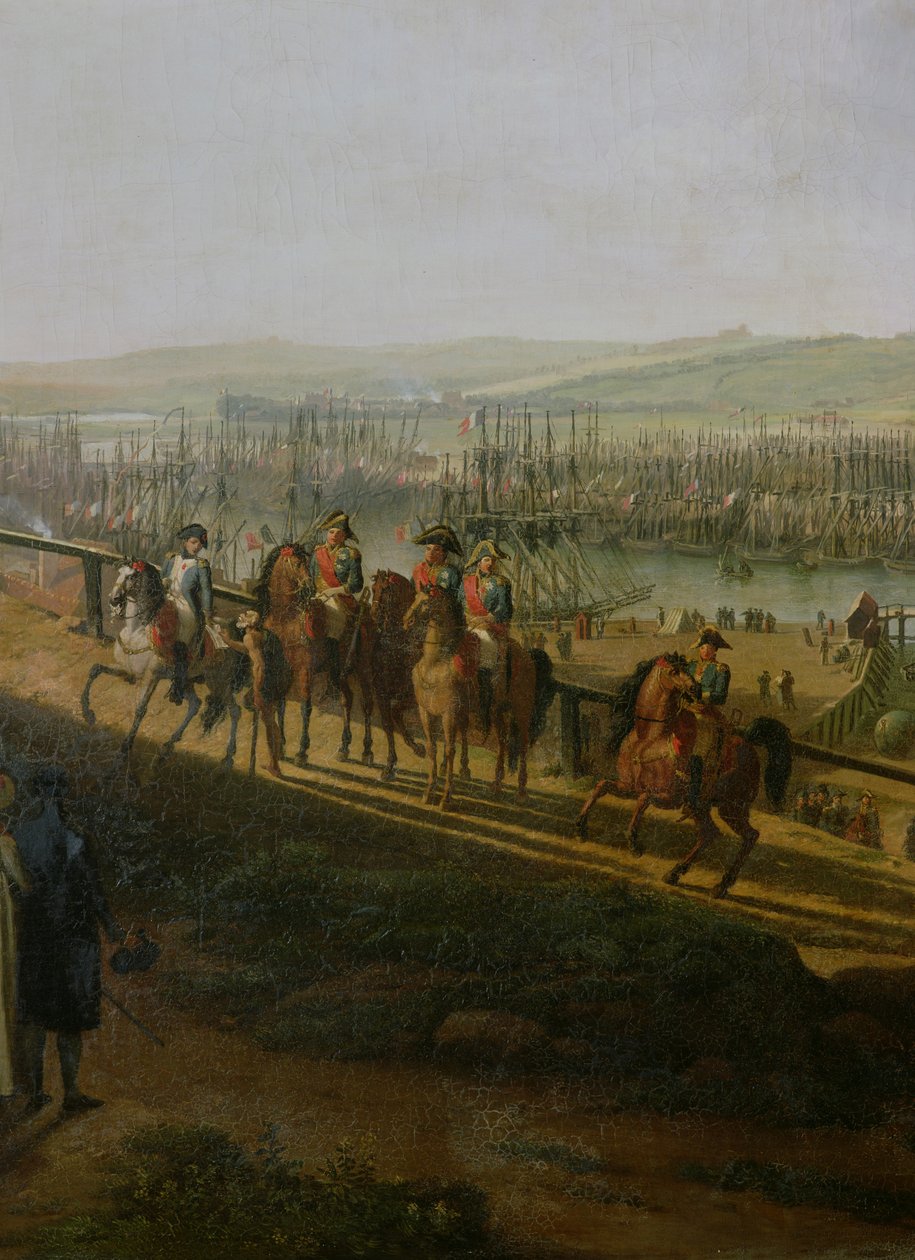 Napoleon Bonaparte (1769-1821) Návštěva tábora v Boulogne v červenci 1804, detail Napoleona a flotily, 1806 od Jean Francois Hue