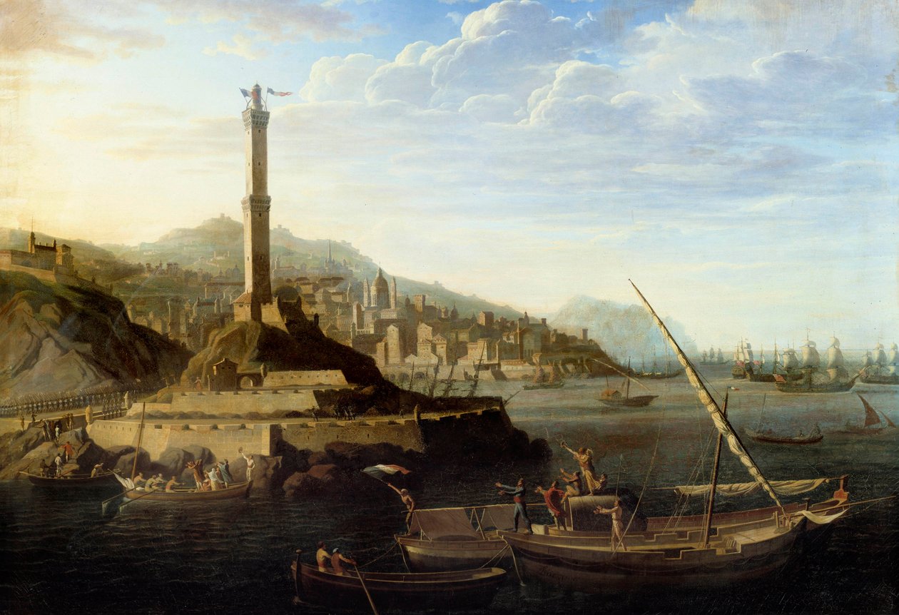 Napoleonská válka: Vstup do genů francouzské armády, které velel generál Miollis 24. června 1800. Obraz Jean Francois Hue (1751-1823) od Jean Francois Hue