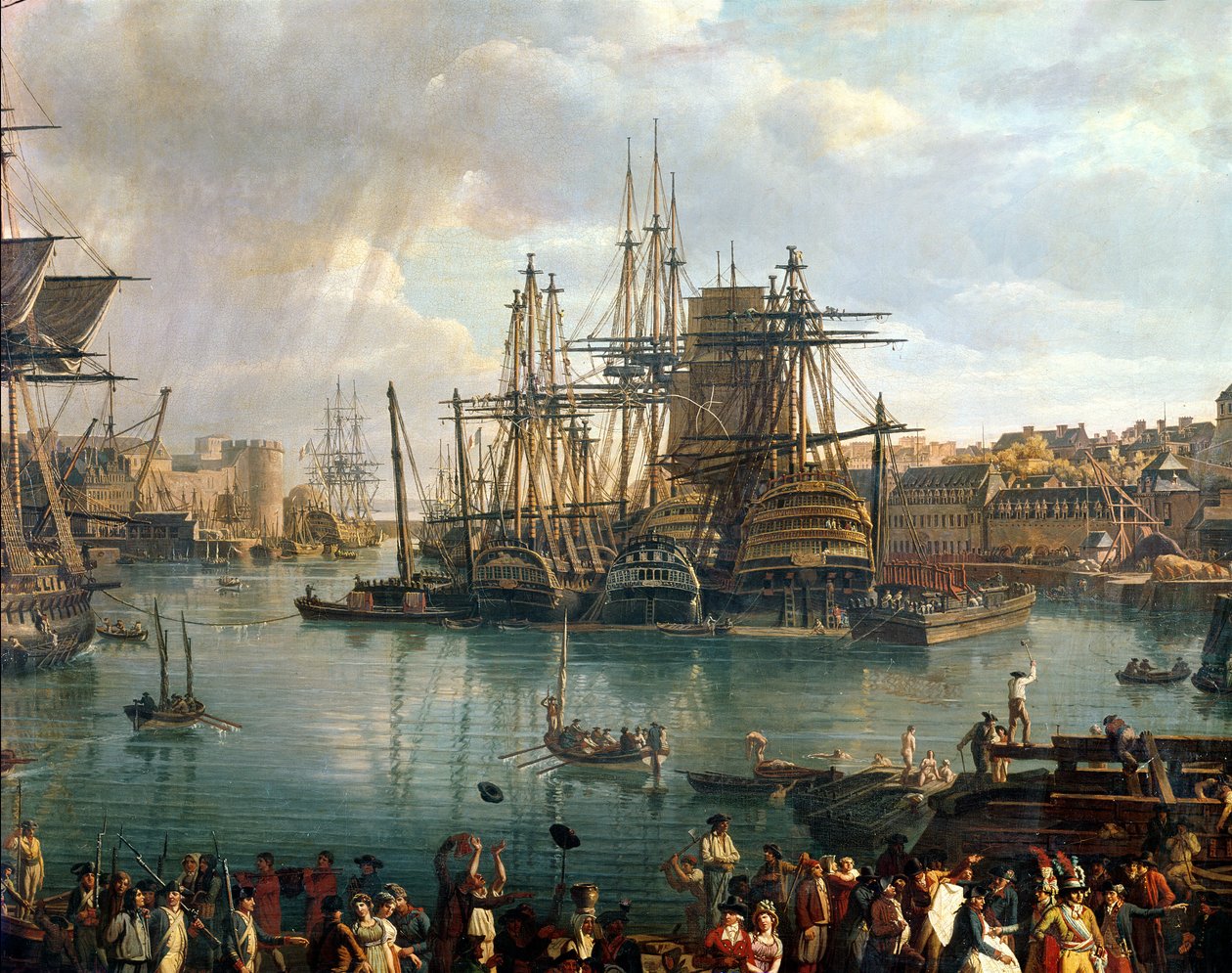 Přístav Brest s výhledem na lodní dopravu, 1794 detail 95402 olej na plátně od Jean Francois Hue