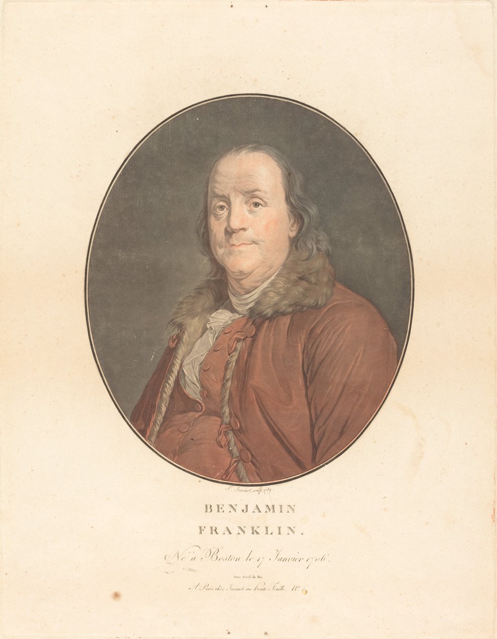 Benjamin Franklin, 1789. Tvůrci: Jean Francois Janinet, Joseph Siffred Duplessis. od Jean Francois Janinet, Joseph Siffred Duplessis