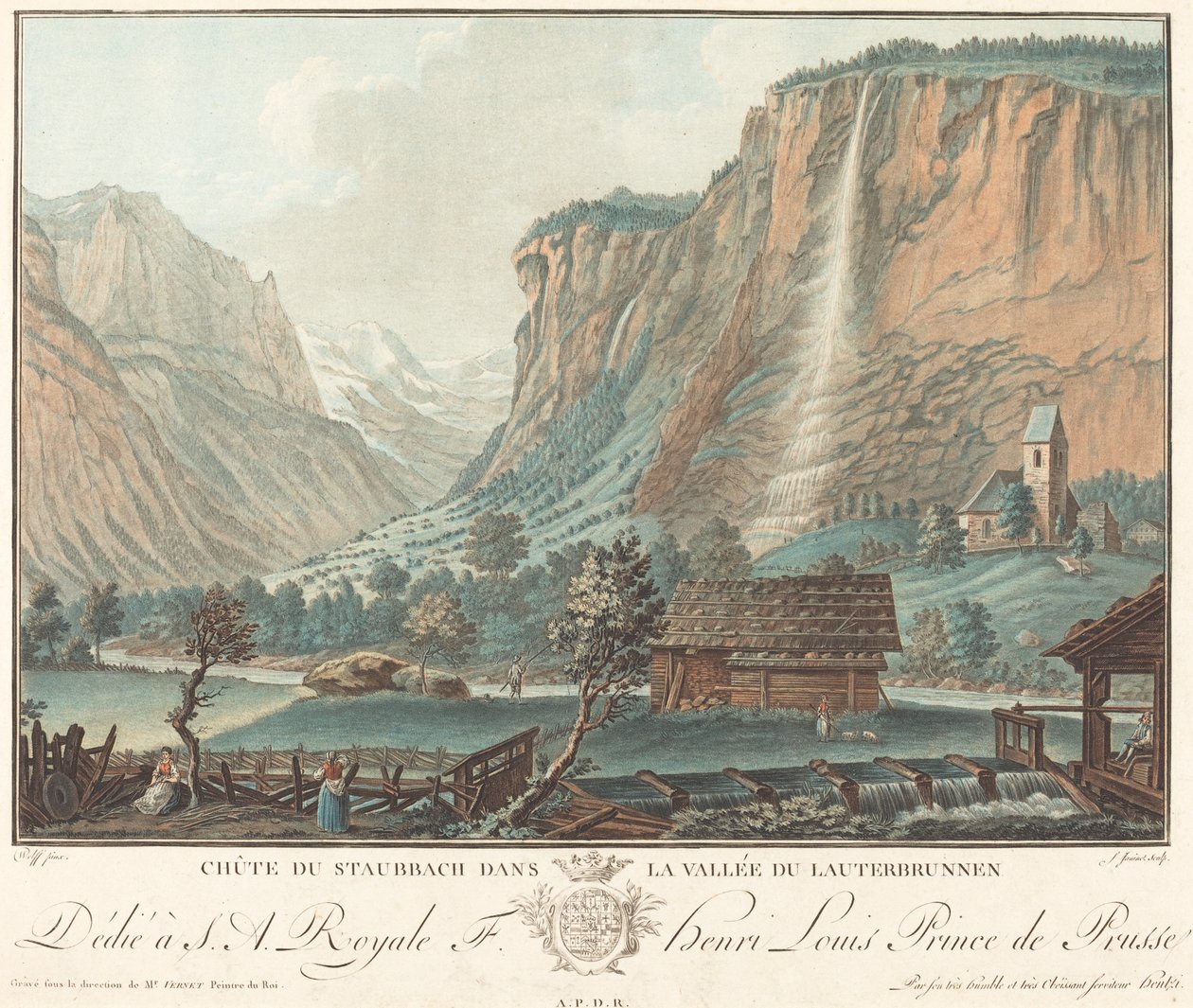 Staubbach Falls, v Lauterbrunnen Valley Falls u Staubbach..., pravděpodobně 1776. od Jean Francois Janinet