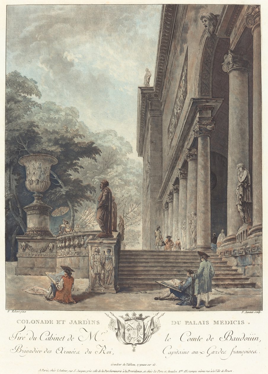 Kolonáda a Jardins du Palais Medici Kolonáda a zahrady paláce Medici, c. 1776 od Jean Francois Janinet