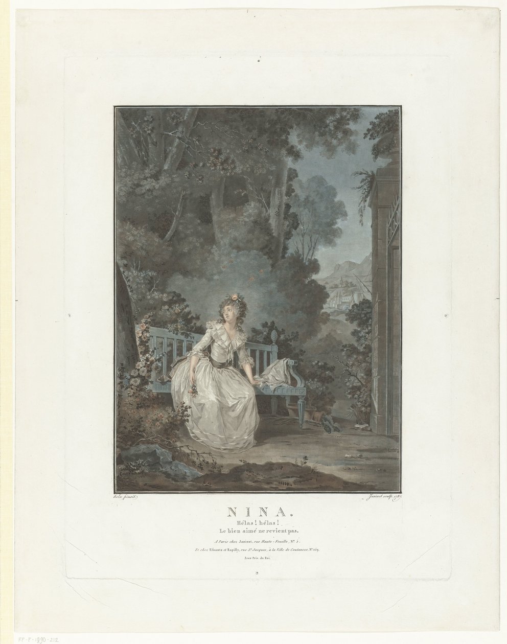 Portrét madame Dugazonové Nina. Běda! Běda! Milovaný se nevrací (název na předmětu) od Jean Francois Janinet