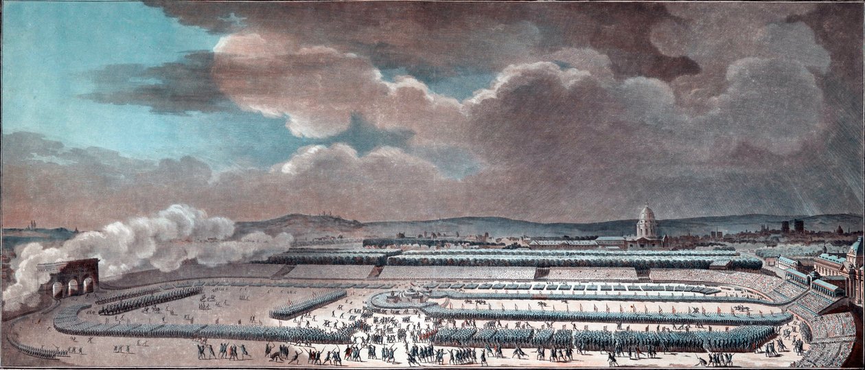 Festival federace (oslava konstituční monarchie). Paříž, Champ-de-Mars, 14. července od Jean Francois Janinet
