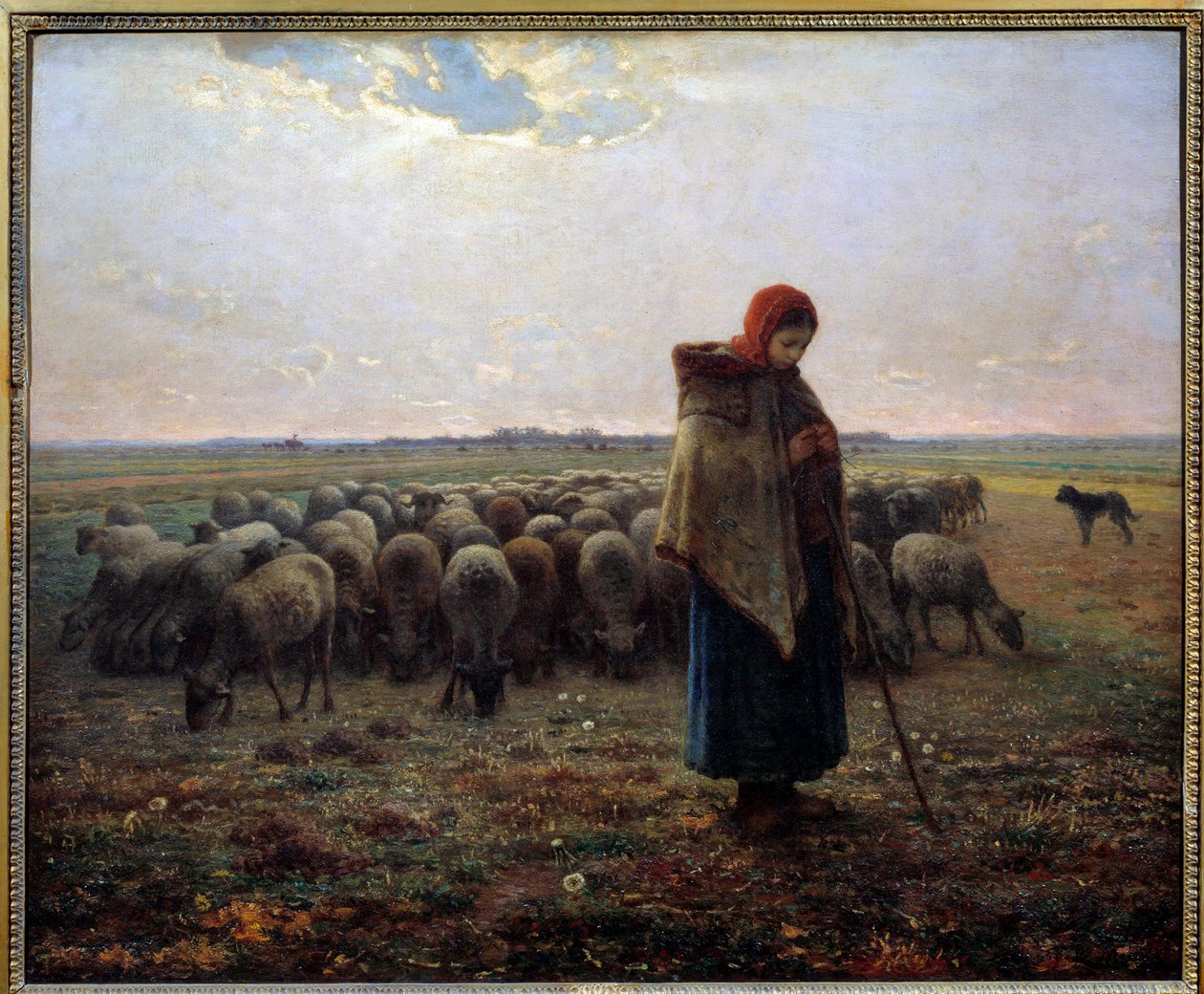 Bergere a jeho ovce nazývali velký pastýř. Obraz Jeana Francoise Milleta (1814-1875) od Jean Francois Millet