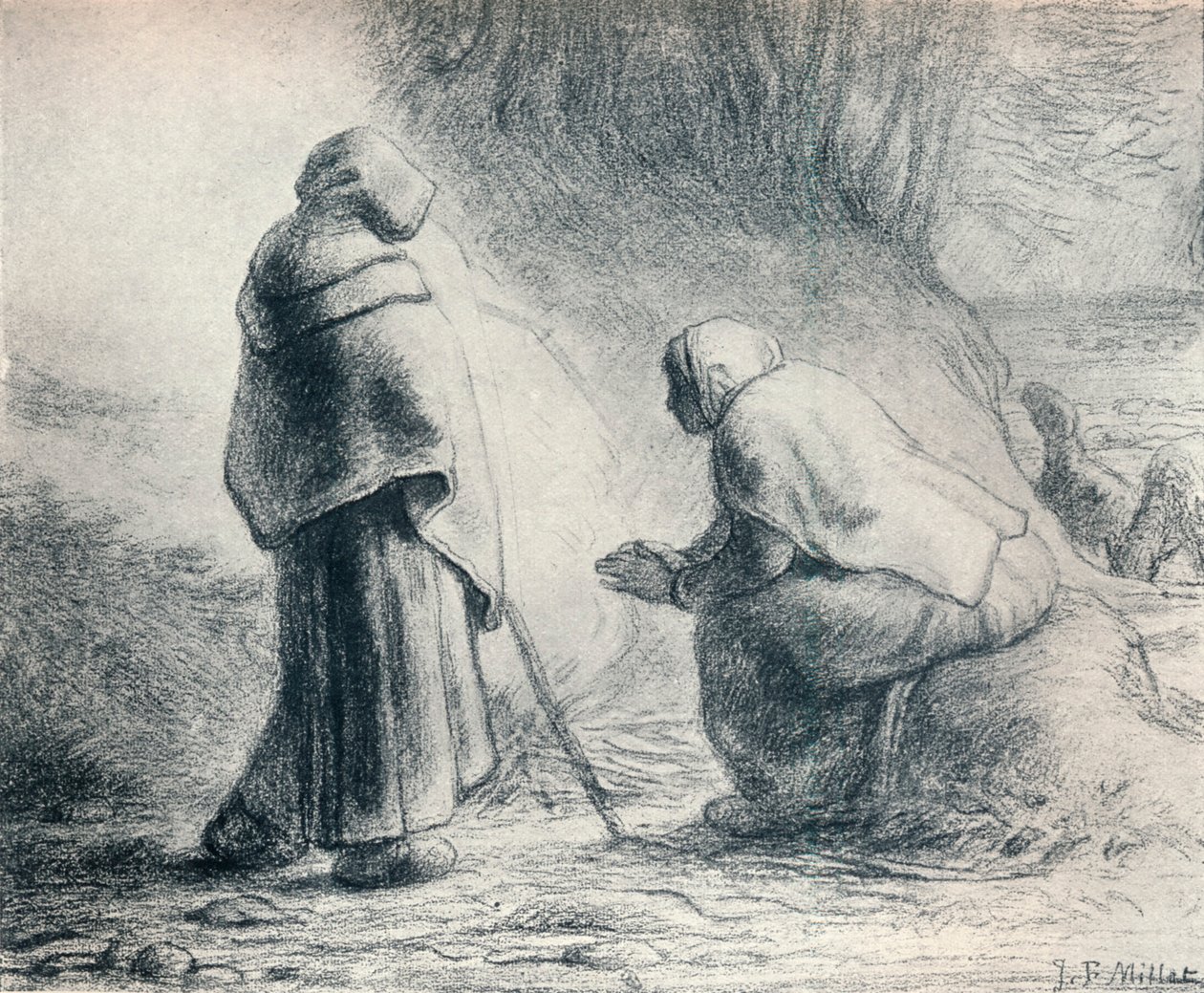 Bergeres Se Chauffant, Pastýři u ohně, 19. století od Jean Francois Millet