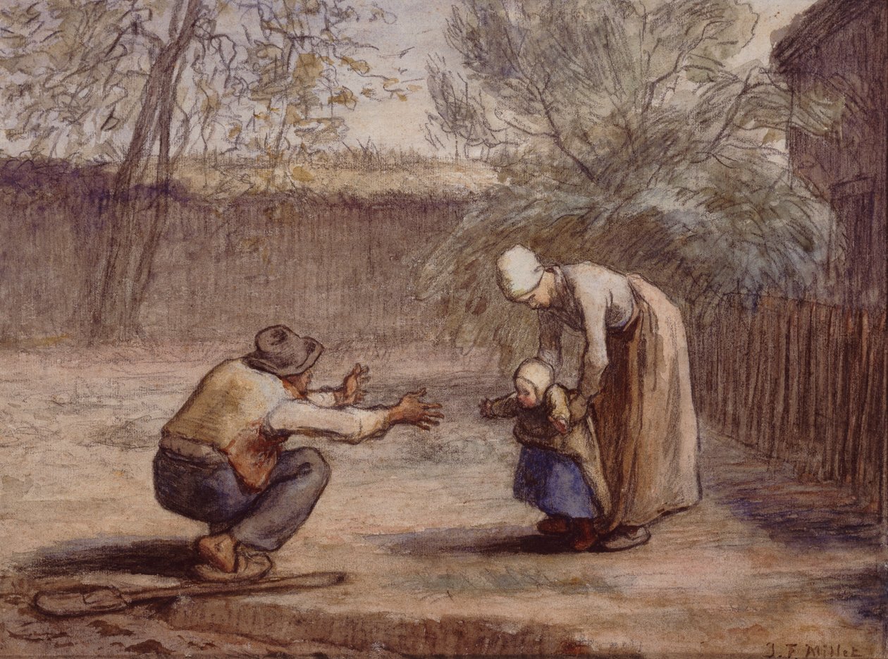 První kroky (křída a akvarel) od Jean Francois Millet