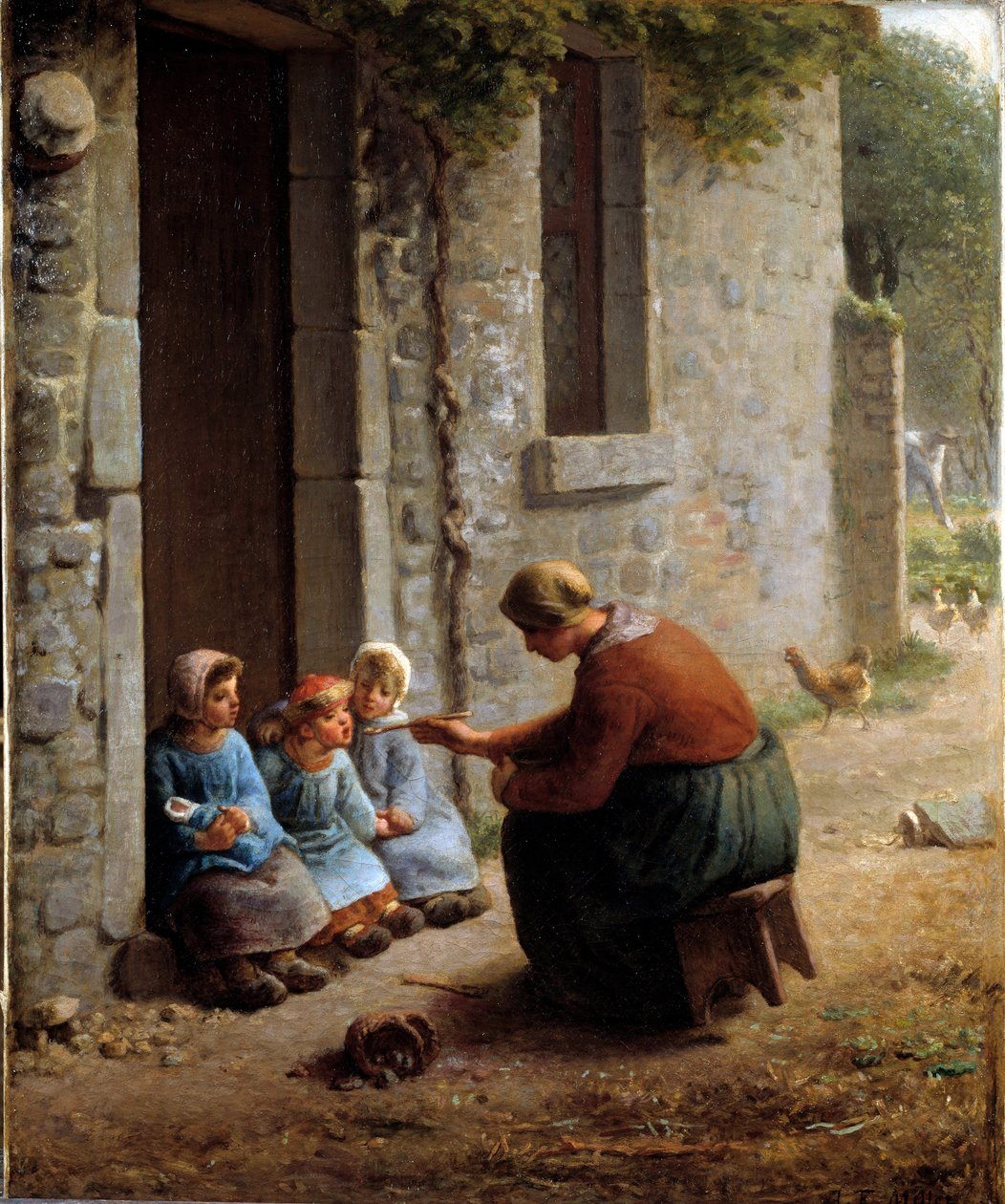 La becquee nebo rolník krmící své děti. Obraz Jeana Francoise Milleta (1814-1875) od Jean Francois Millet