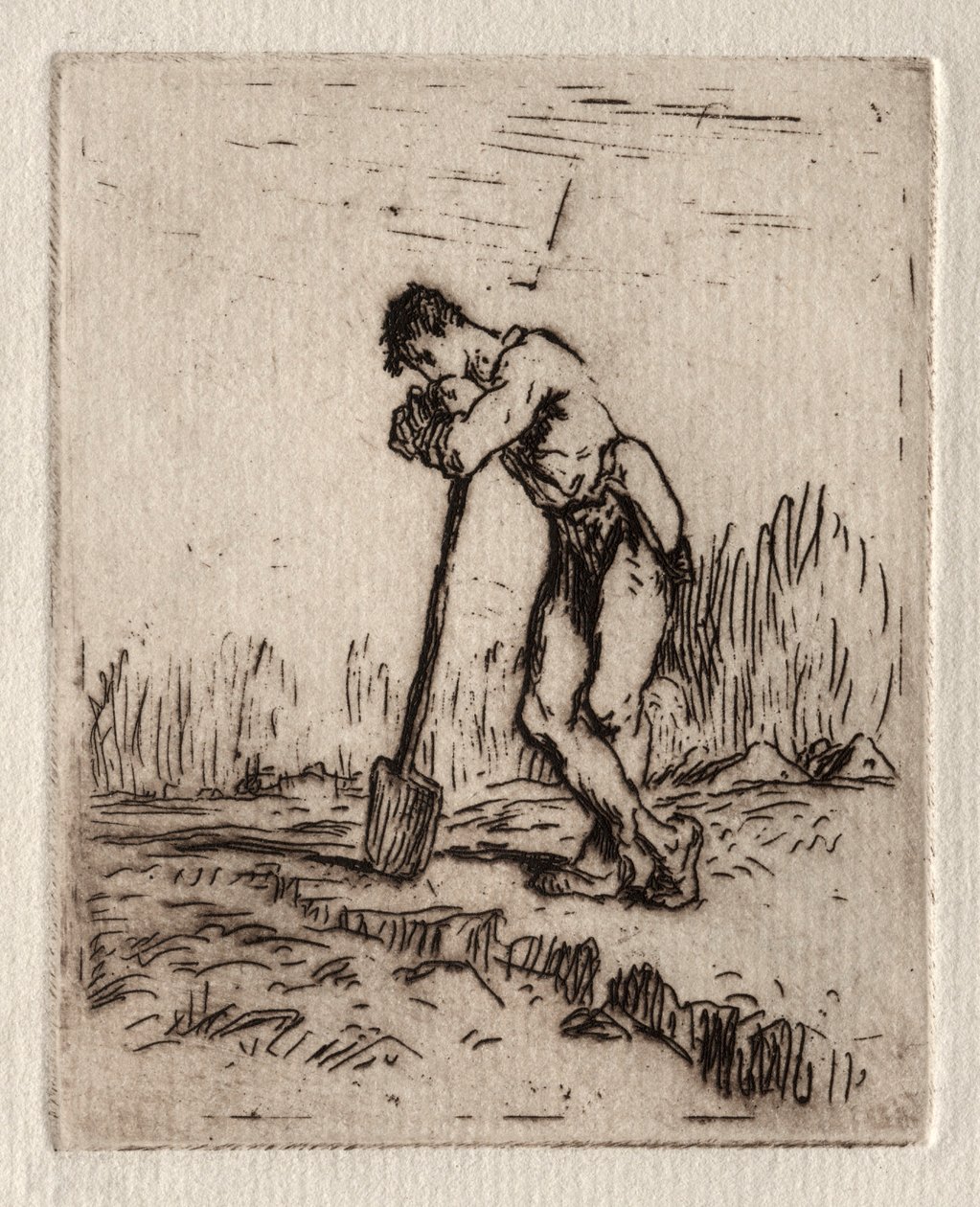 Muž opřený o rýč. od Jean Francois Millet
